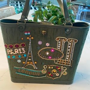 Vintage Enid Collins Purse Mid Century Rome Paris London Olive Green Sequin Bag